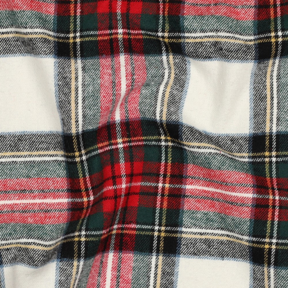 Garngefärbter karierter Baumwollflanell in Rot und Ecru, angeraut, 145 cm breit, 150 g/m².