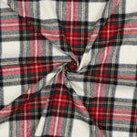 Garngefärbter karierter Baumwollflanell in Rot und Ecru, angeraut, 145 cm breit, 150 g/m².