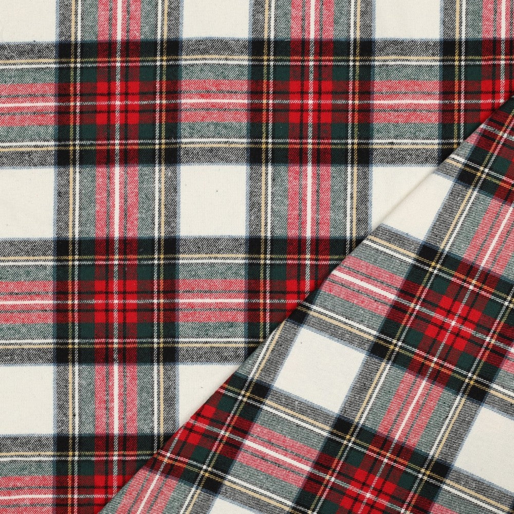 Garngefärbter karierter Baumwollflanell in Rot und Ecru, angeraut, 145 cm breit, 150 g/m².