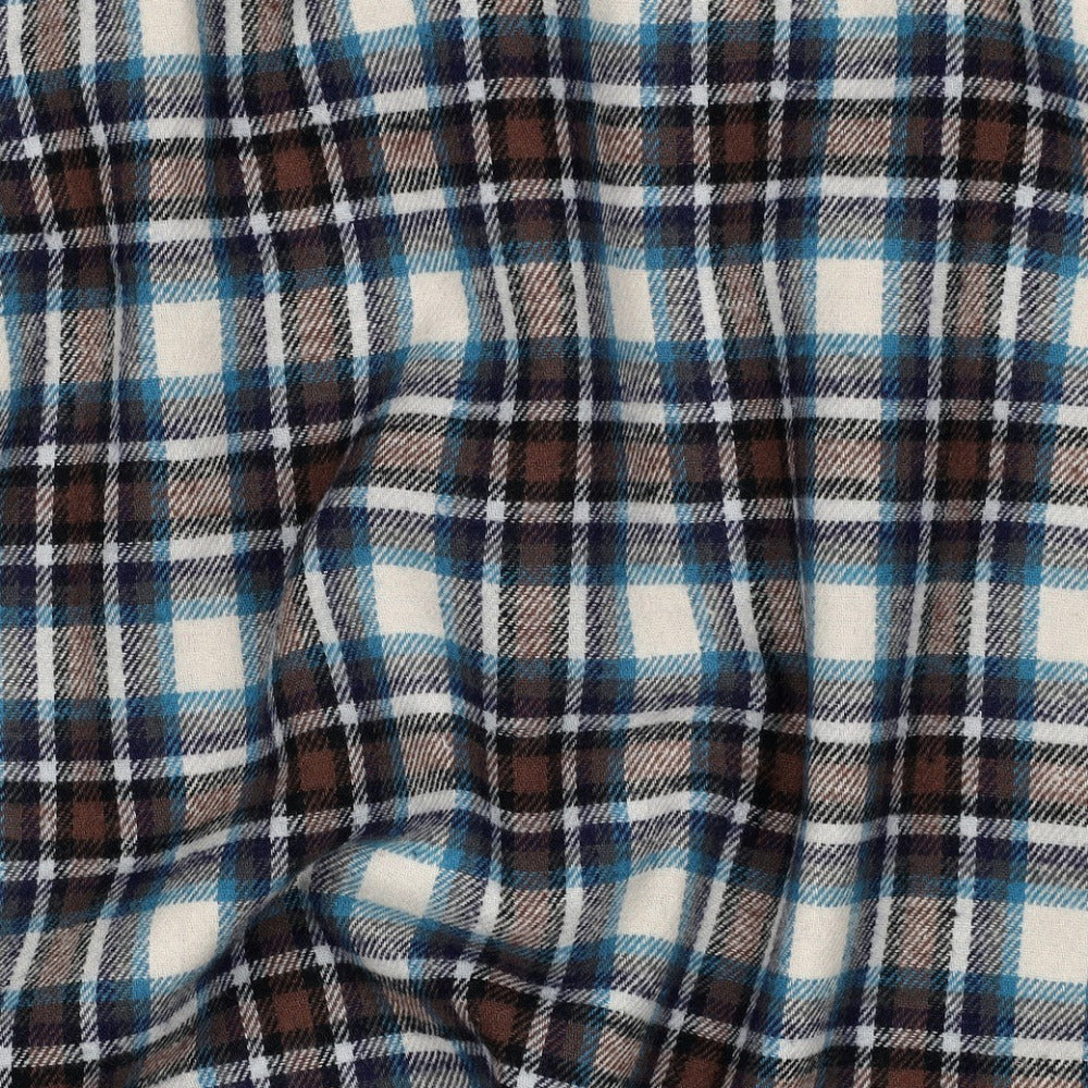 Garngefärbter karierter Baumwollflanell in Natur Blau Braun