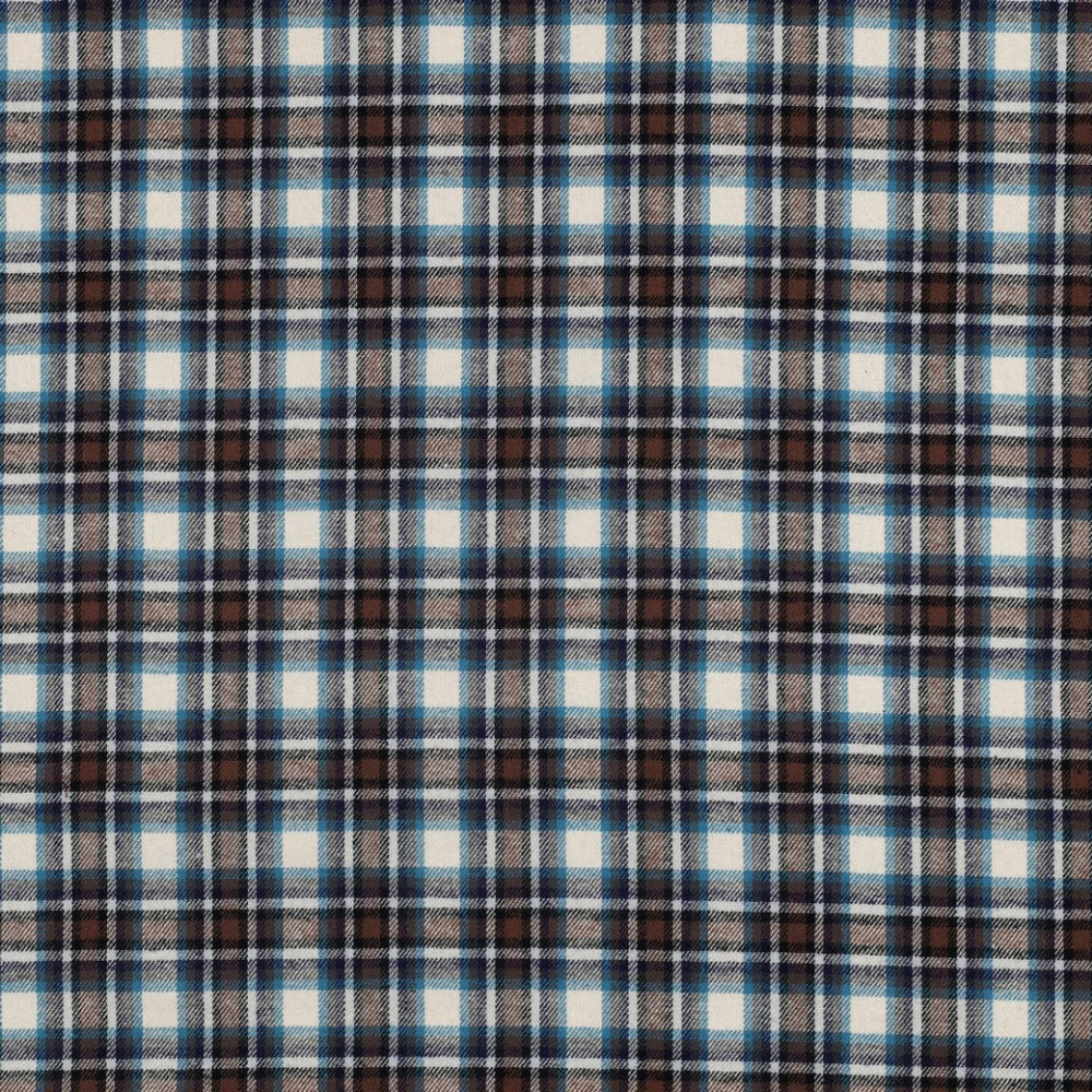Garngefärbter karierter Baumwollflanell in Natur Blau Braun