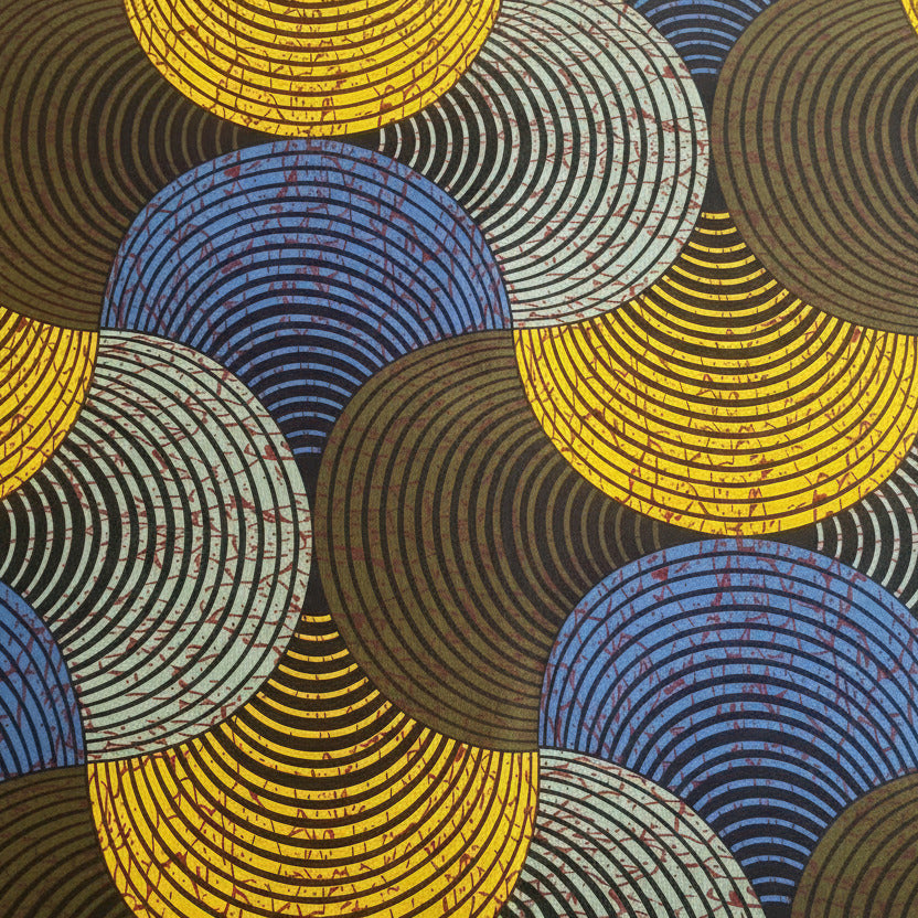 Afrikanischer Wax Print Stoff "Green Blue Yellow Circles" - Baumwolle Meterware
