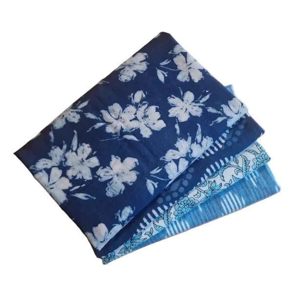 Indisches Surprise Stoffpaket in Blautönen mit Hand Block Print und Ikat