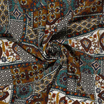 Viskose Satin Stoff Ornamente Türkis Ocker
