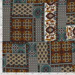 Viskose Satin Stoff Ornamente Türkis Ocker