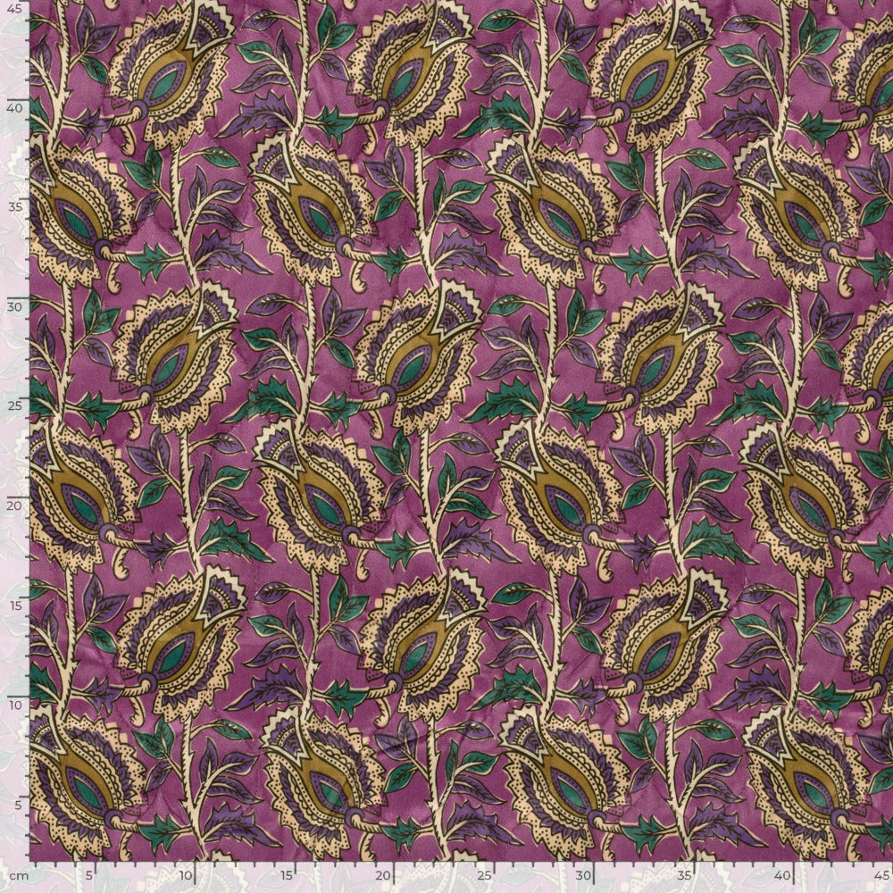 Samt Steppstoff Lila mit Blumen in Petrol und Violett