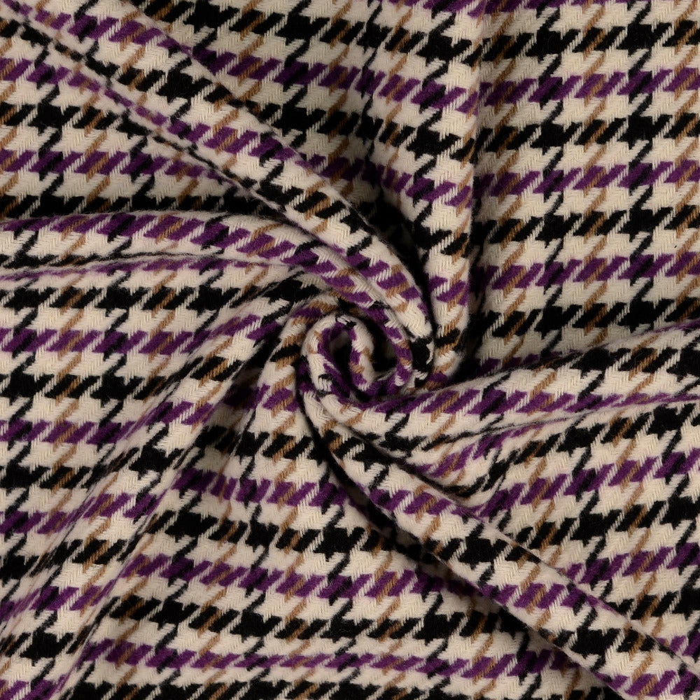 Tweed Stoff Lila Schwarz Beige – Pied-de-Poule Muster