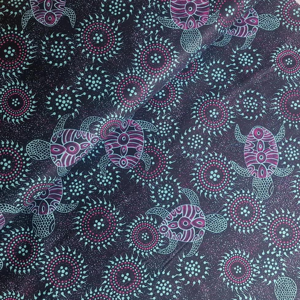 Aborigines Stoff aus Australien "Turtle Dreaming Emerald" - Baumwolle Meterware