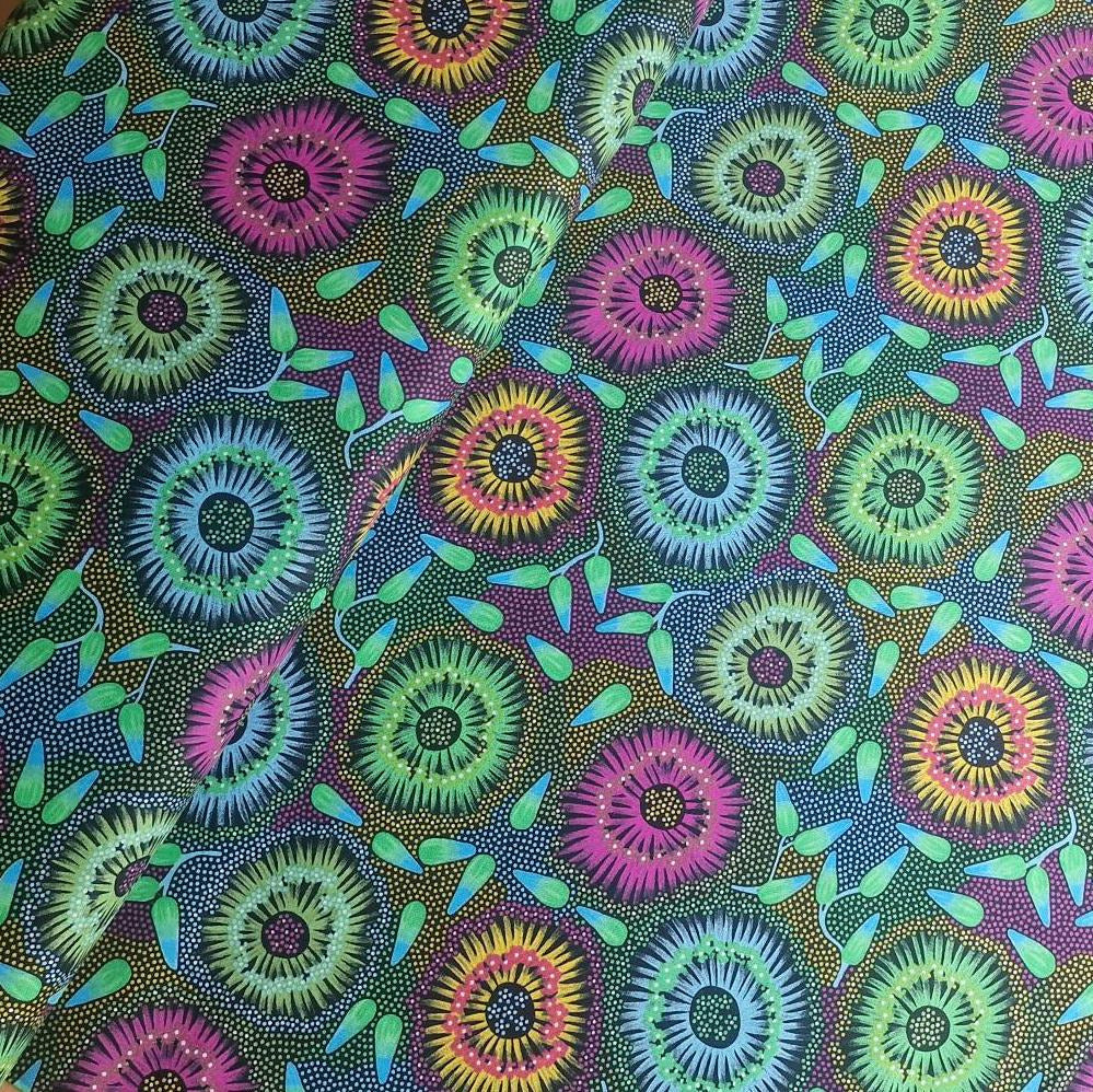 Aborigines Stoff aus Australien "Wild Bush Banana Green" - Baumwolle Meterware