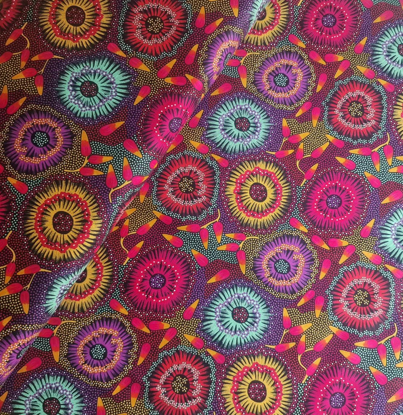 Aborigines Stoff aus Australien "Wild Bush Banana Red" - Baumwolle Meterware