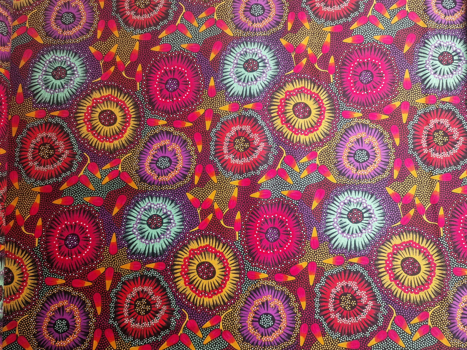 Aborigines Stoff aus Australien "Wild Bush Banana Red" - Baumwolle Meterware