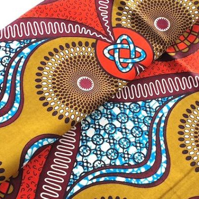 BROWN-CIRCLE-WAVE Waxprint Stoff