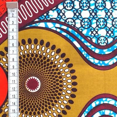 BROWN-CIRCLE-WAVE Waxprint Stoff