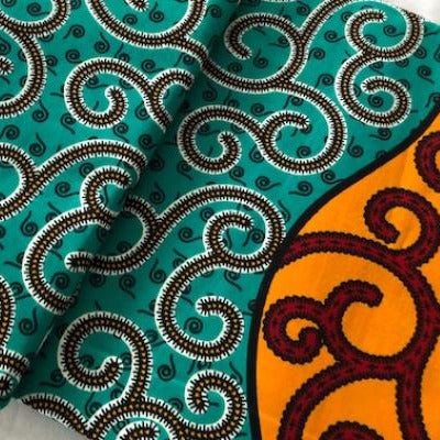 ORANGE-TURQUOISE-SERPENT Waxprint Stoff