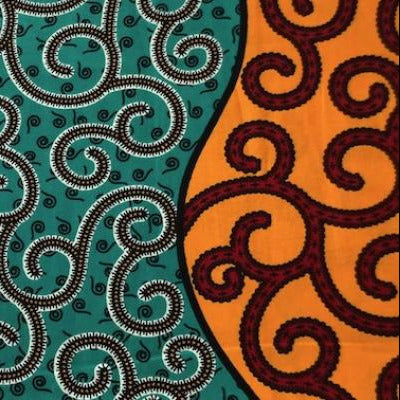 ORANGE-TURQUOISE-SERPENT Waxprint Stoff