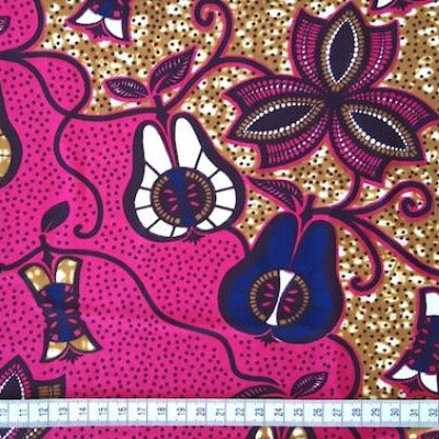 Afrikanischer Wax Print Stoff "Pink Pears" aus Baumwolle, Meterware, mit pinken Birnenmuster, von ETHNOstoffe & mehr.