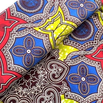 RED-BLUE-ORNAMENT Waxprint Stoff