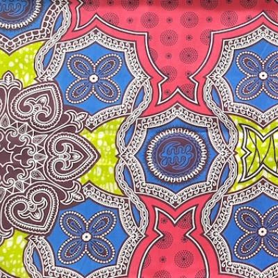 RED-BLUE-ORNAMENT Waxprint Stoff