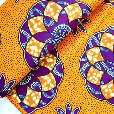YELLOW-PURPLE MANDALA Wax Print Stoff