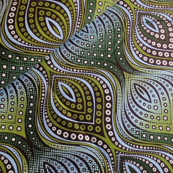 Wax Print Stoff Baumwolle grün weiss EMBELLISHED gemustert – Meterware afrikanisch Green Diamonds EMBELLISHED