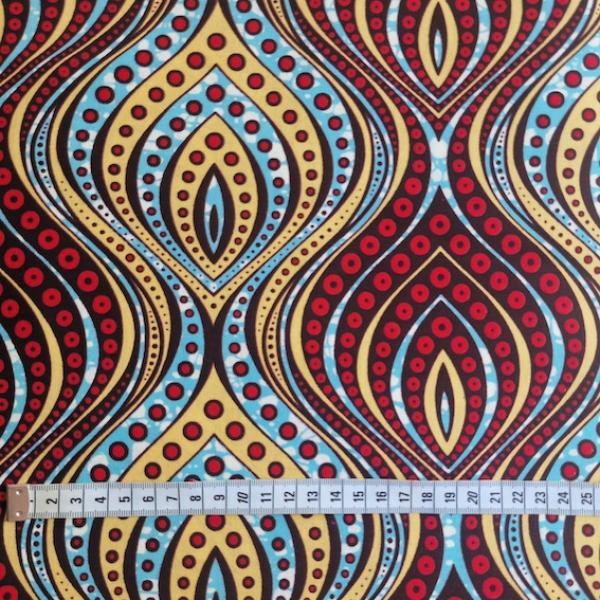 Afrikanischer Wax Print Stoff Baumwolle RED BLUE DIAMONDS