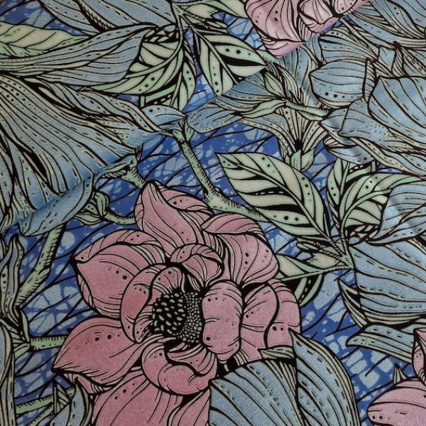 Wax Print Stoff Baumwolle rosa EMBELLISHED floral Blumenmuster – Meterware afrikanisch Rose Flowers EMBELLISHED