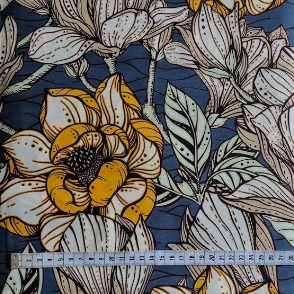Wax Print Stoff Baumwolle gelb floral Blumenmuster – Meterware afrikanisch Yellow Flowers