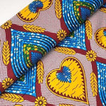 YELLOW BLUE HEART Waxprint Stoff