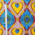 YELLOW BLUE HEART Waxprint Stoff