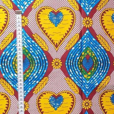 YELLOW BLUE HEART Waxprint Stoff
