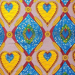 YELLOW BLUE HEART Waxprint Stoff