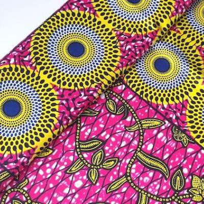 YELLOW CIRCLE JUNGLE Waxprint Stoff