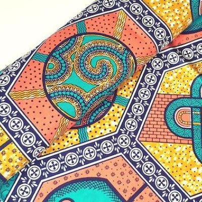 YELLOW TURQUOISE MOSAIC Waxprint Stoff