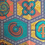 YELLOW TURQUOISE MOSAIC Waxprint Stoff