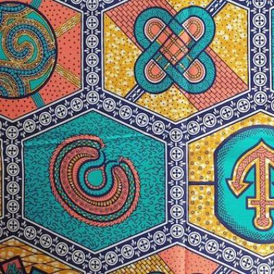 YELLOW TURQUOISE MOSAIC Waxprint Stoff