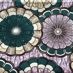 Afrikanischer Wax Print Stoff Baumwolle LILA PETROL LEMON | Meterware