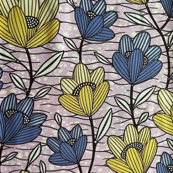 Afrikanischer Wax Print Stoff Baumwolle YELLOW BLUE TULIP | Meterware