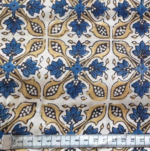 Ajrak Hand Block Print aus Indien – BLUE YELLOW FLORALViskose