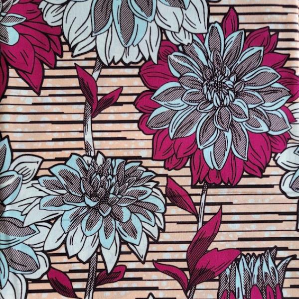 Wax Print Stoff Baumwolle pink hellblau floral Blumenmuster – Meterware afrikanisch Beautiful Dahlias