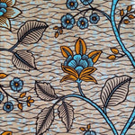 Wax Print Stoff Baumwolle gelb hellblau floral Blumenmuster – Meterware afrikanisch Beautiful Flowers