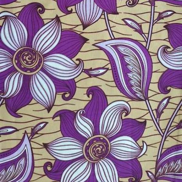 Afrikanischer Wax Print Stoff Baumwolle BEAUTIFUL PURPLE FLOWERS | Meterware