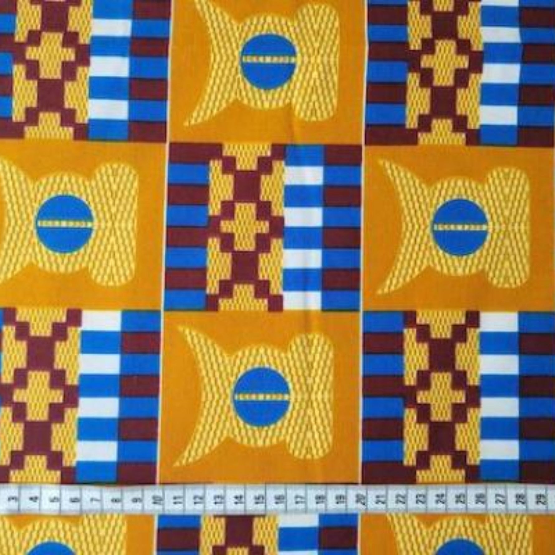 BEIGE GEOMETRIC-Afrikanischer-Kente-Stoff-