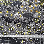 Aborigines Stoff aus Australien "Black Dancing Spirit" Baumwolle Meterware, ethnischer Druck, traditionelles australisches Textil