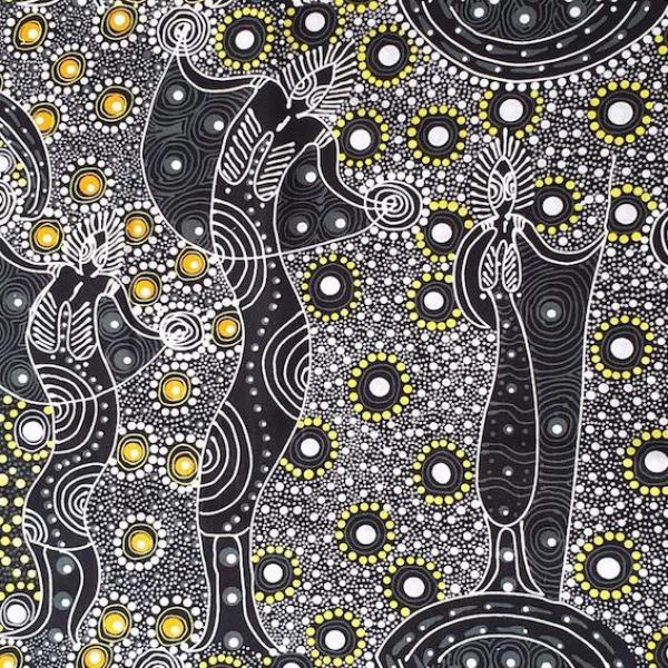 Aborigines Stoff aus Australien "Black Dancing Spirit" von ETHNOstoffe & mehr, Baumwolle Meterware, traditionelles afrikanisches Design