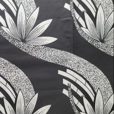 BLACK WHITE TROPICAL FLOWER Waxprint Stoff