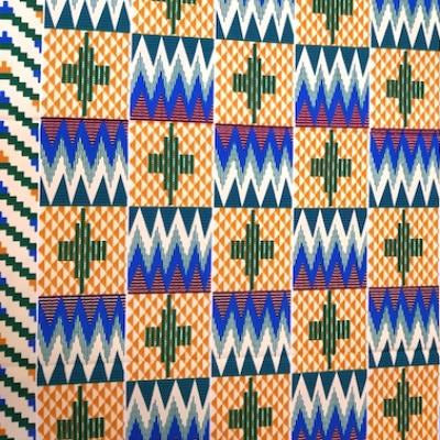 Bunte afrikanische Kente Stoff Meterware in Blau mit geometrischen Mustern, von ETHNOstoffe & mehr, traditionelles Mischgewebe