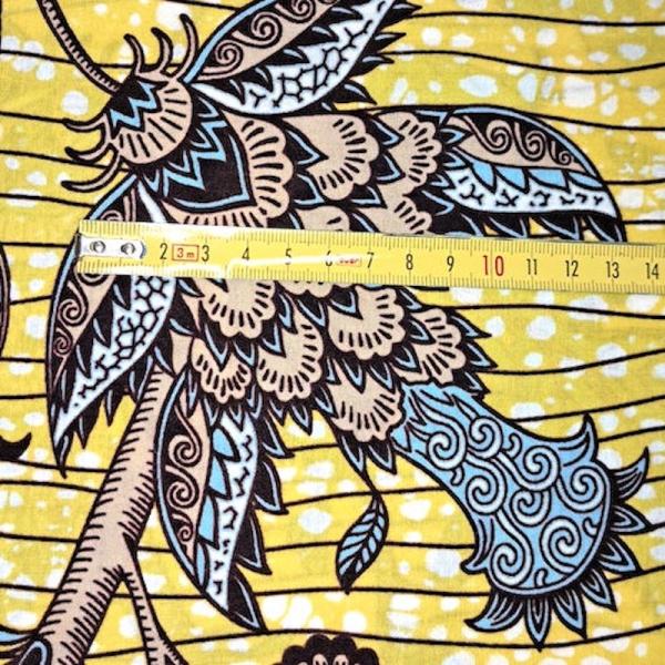 Afrikanischer Wax Print Stoff Baumwolle BLUE YELLOW ORIENTAL FLOWERS | Meterware
