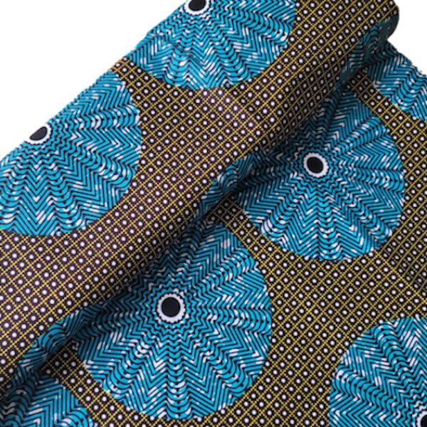 Wax Print Stoff Baumwolle blau Kreismuster – Meterware afrikanisch Blue Circle