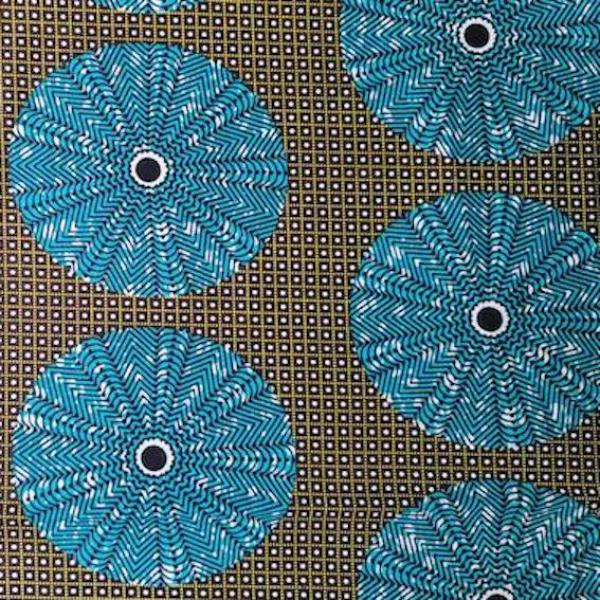 Wax Print Stoff Baumwolle blau Kreismuster – Meterware afrikanisch Blue Circle