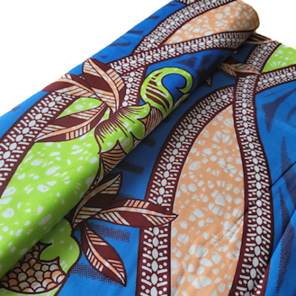 Wax Print Stoff Baumwolle blau grün floral – Meterware afrikanisch Blue Jungle Flower